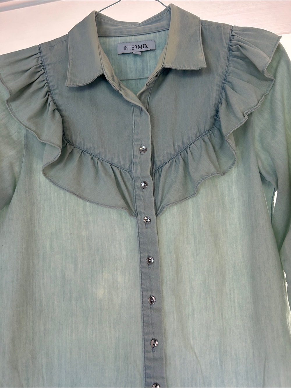 Intermix light blue stone washed chambray blouse